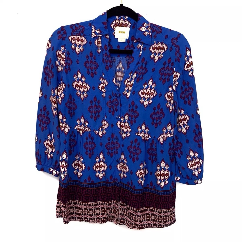 Anthropologie Blue and Burgundy Button Down Shirt